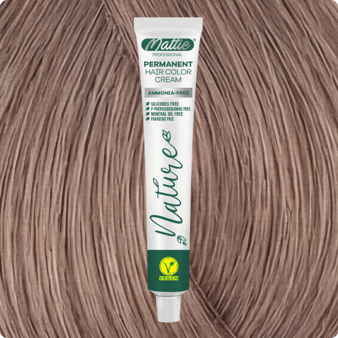 Mattie Professional Nature (9.16) Very Light Ash Rose Blonde - Vegan Permanent  Hair Color Cream 60ml